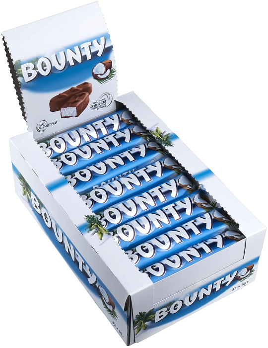 Шоколадные батончики Bounty, кокос, шоколад (32х55г)  купить в интернет-магазине icover