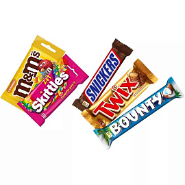 Ассорти ClassicMix N1 драже M&M's (45г), Skittles (38г), шоколадный батончик Snickers (50.5г), Twix (55г), Bounty (55г) купить в интернет-магазине icover