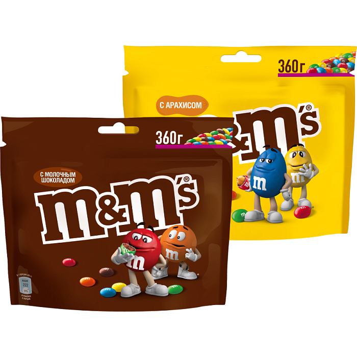 Драже M&M's с арахисом и молочным шоколадом, 360 г х 2 шт. + Драже M&M's c молочным шоколадом, 360 г х 2 шт. купить в интернет-магазине icover