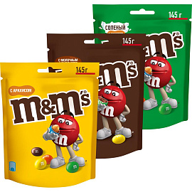 Ассорти DrageeMix драже M&M's c арахисом (2х145г), c молочным шоколадом (2х145г), с соленым арахисом (2х145г) купить в интернет-магазине icover